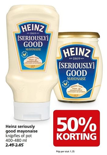 Aanbiedingen Heinz seriously good mayonaise - Heinz - Geldig van 20/03/2017 tot 26/03/2017 bij Jan Linders