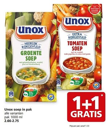Aanbiedingen Unox soep in pak - Unox - Geldig van 20/03/2017 tot 26/03/2017 bij Jan Linders