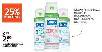 Aanbiedingen Sanex zero% compressed deodorant - Sanex - Geldig van 20/03/2017 tot 26/03/2017 bij Etos