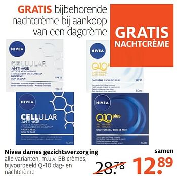 Aanbiedingen Q-10 dag- en nachtcrème - Nivea - Geldig van 20/03/2017 tot 26/03/2017 bij Etos