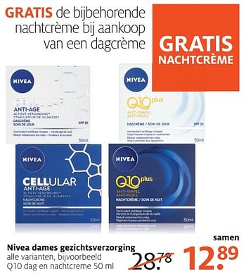 Aanbiedingen Q10 dag en nachtcreme - Nivea - Geldig van 20/03/2017 tot 26/03/2017 bij Etos