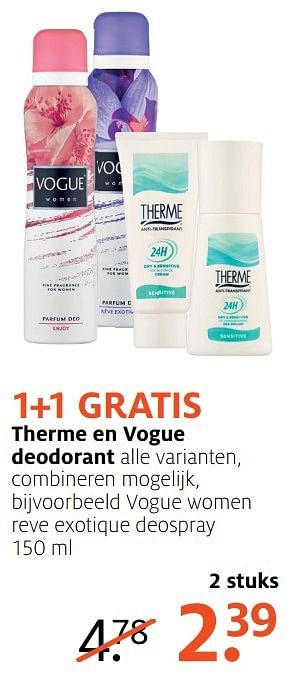 Aanbiedingen Vogue women reve exotique deospray - Therme - Geldig van 20/03/2017 tot 26/03/2017 bij Etos