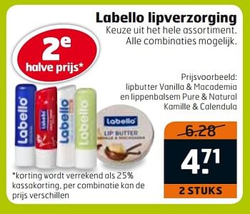 Aanbiedingen Labello lipverzorging - Labello - Geldig van 14/03/2017 tot 26/03/2017 bij Trekpleister