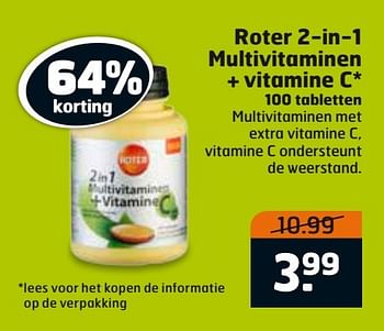Aanbiedingen Roter 2-in-1 multivitaminen + vitamine c - Roter - Geldig van 14/03/2017 tot 26/03/2017 bij Trekpleister
