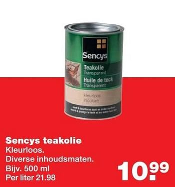 Aanbiedingen Sencys teakolie - Sencys - Geldig van 20/03/2017 tot 26/03/2017 bij Praxis