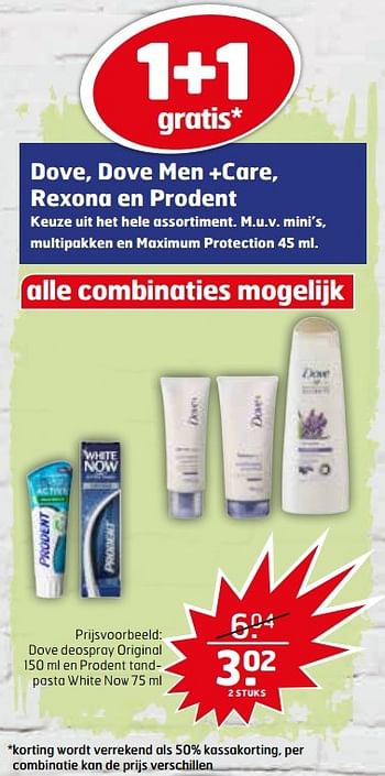 Aanbiedingen Dove deospray original en prodent tandpasta white now - Huismerk - Trekpleister - Geldig van 21/03/2017 tot 26/03/2017 bij Trekpleister