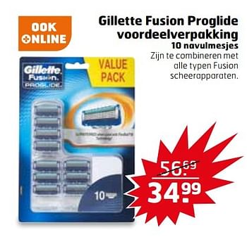 Aanbiedingen Gillette fusion proglide voordeelverpakking 10 navulmesjes - Gillette - Geldig van 21/03/2017 tot 26/03/2017 bij Trekpleister