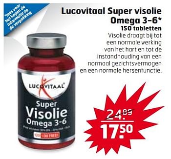 Aanbiedingen Lucovitaal super visolie omega 3-6* 150 tabletten - Lucovitaal - Geldig van 21/03/2017 tot 26/03/2017 bij Trekpleister