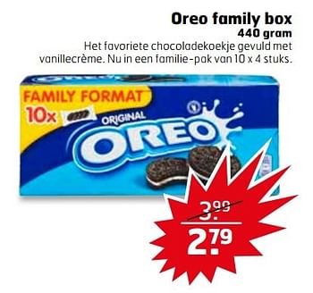 Aanbiedingen Oreo family box 440 gram - Oreo - Geldig van 21/03/2017 tot 26/03/2017 bij Trekpleister