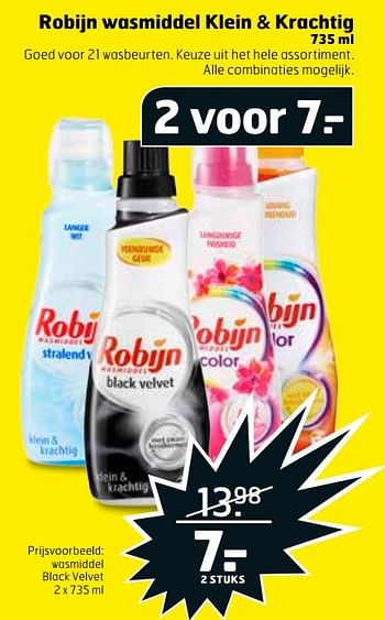Aanbiedingen Robijn wasmiddel klein + krachtig 735 ml - Robijn - Geldig van 21/03/2017 tot 26/03/2017 bij Trekpleister