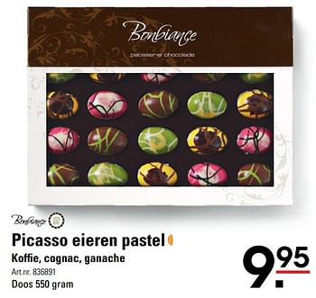 Aanbiedingen Picasso eieren pastel koffie, cognac, ganache - Bonbiance - Geldig van 06/03/2017 tot 17/04/2017 bij Sligro