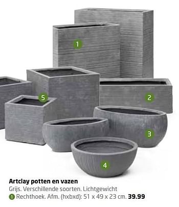 Aanbiedingen Artclay potten en vazen rechthoek - Huismerk - Formido - Geldig van 06/03/2017 tot 09/07/2017 bij Formido