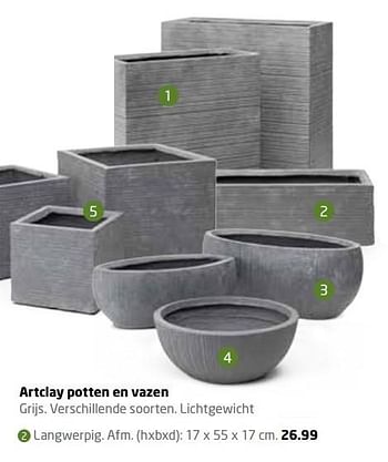 Aanbiedingen Artclay potten en vazen langwerpig - Huismerk - Formido - Geldig van 06/03/2017 tot 09/07/2017 bij Formido