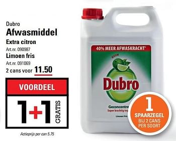 Aanbiedingen Afwasmiddel extra citron - dubro - Geldig van 09/03/2017 tot 27/03/2017 bij Sligro