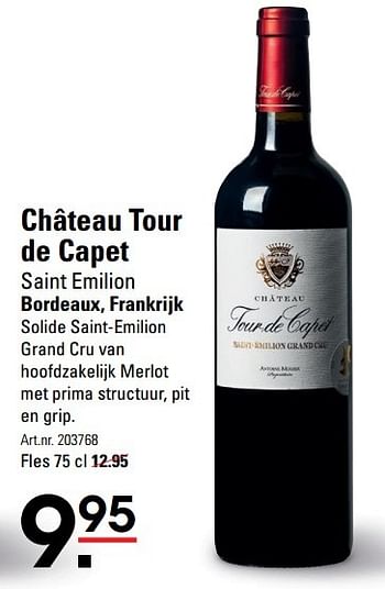 Aanbiedingen Château tour de capet saint emilion bordeaux, frankrijk - Rode wijnen - Geldig van 09/03/2017 tot 27/03/2017 bij Sligro