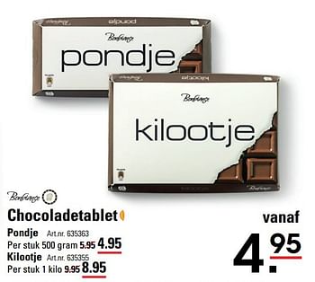 Aanbiedingen Chocoladetablet pondje - Bonbiance - Geldig van 09/03/2017 tot 27/03/2017 bij Sligro