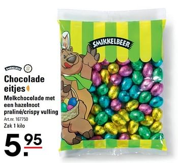 Aanbiedingen Chocolade eitjes melkchocolade met een hazelnoot - Smikkelbeer - Geldig van 09/03/2017 tot 27/03/2017 bij Sligro