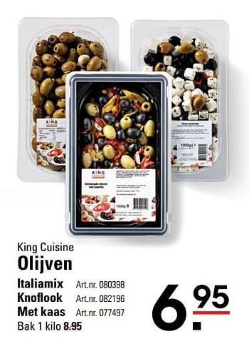 Aanbiedingen Olijven italiamix knoflook met kaas - King Cuisine - Geldig van 09/03/2017 tot 27/03/2017 bij Sligro