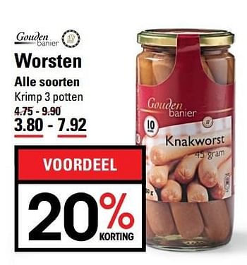 Aanbiedingen Worsten alle soorten - Gouden Banier - Geldig van 09/03/2017 tot 27/03/2017 bij Sligro