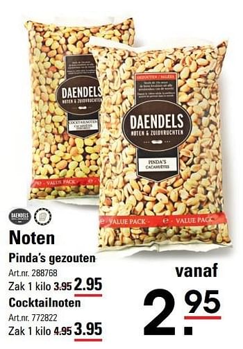 Aanbiedingen Noten pinda`s gezouten - Daendels - Geldig van 09/03/2017 tot 27/03/2017 bij Sligro