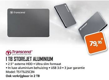 Aanbiedingen 1 tb storejet aluminium - Transcend - Geldig van 13/03/2017 tot 02/04/2017 bij ITprodeals