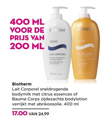 Aanbiedingen Biotherm lait corporel sneldrogende bodymilk met citrus esse - Biotherm - Geldig van 14/03/2017 tot 02/04/2017 bij Ici Paris XL