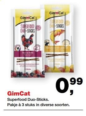 Aanbiedingen Gimcat superfood duo-sticks - Gim Cat - Geldig van 20/03/2017 tot 02/04/2017 bij Jumper