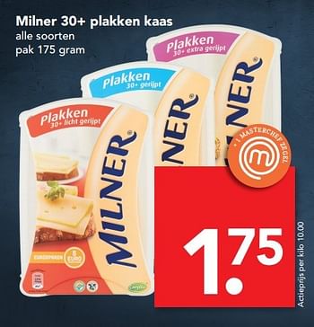 Aanbiedingen Milner 30+ plakken kaas - Milner - Geldig van 19/03/2017 tot 25/03/2017 bij Deen Supermarkten