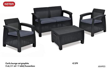 Aanbiedingen Corfu lounge set graphite zit, 2 1 zit + 1 tafel-kussenbox - Keter - Geldig van 19/03/2017 tot 31/08/2017 bij Multi Bazar