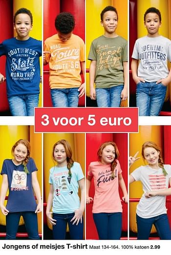 Aanbiedingen Jongens of meisjes t-shirt - Huismerk - Zeeman  - Geldig van 25/03/2017 tot 07/04/2017 bij Zeeman