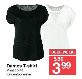 Aanbiedingen Dames t-shirt - Huismerk - Zeeman  - Geldig van 25/03/2017 tot 07/04/2017 bij Zeeman