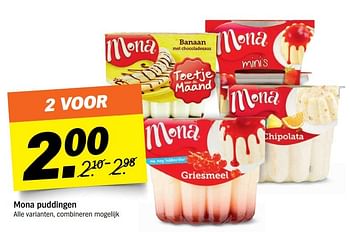 Aanbiedingen Mona puddingen - Mona - Geldig van 20/03/2017 tot 26/03/2017 bij Albert Heijn
