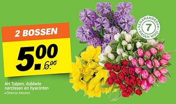 Aanbiedingen Ah tulpen, dubbele narcissen en hyacinten - Huismerk - Albert Heijn - Geldig van 20/03/2017 tot 26/03/2017 bij Albert Heijn