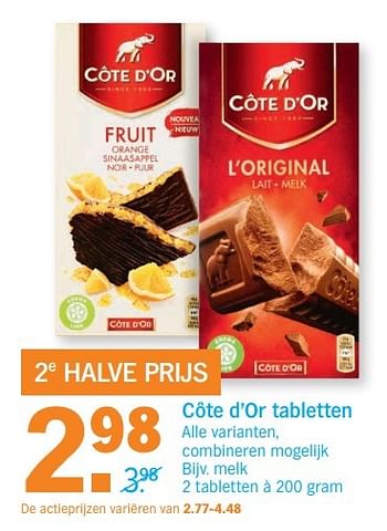 Aanbiedingen Côte d`or tabletten melk - Cote D'Or - Geldig van 20/03/2017 tot 26/03/2017 bij Albert Heijn