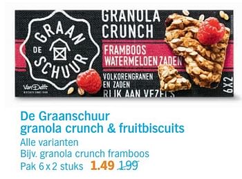 Aanbiedingen Granola crunch framboos - Huismerk - Albert Heijn - Geldig van 20/03/2017 tot 26/03/2017 bij Albert Heijn