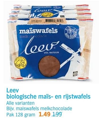 Aanbiedingen Maiswafels melkchocolade - leev - Geldig van 20/03/2017 tot 26/03/2017 bij Albert Heijn