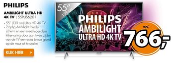 Aanbiedingen Philips ambilight ultra hd 4k tv 55pus6201 - Philips - Geldig van 20/03/2017 tot 26/03/2017 bij Expert