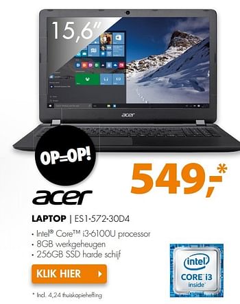 Aanbiedingen Acer laptop es1-572-30d4 - Acer - Geldig van 20/03/2017 tot 26/03/2017 bij Expert
