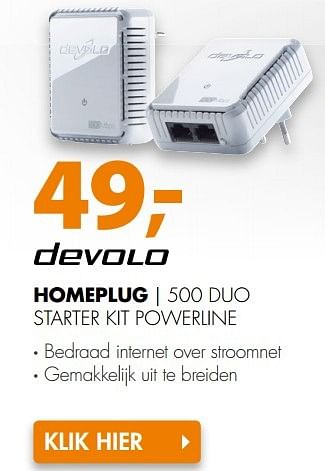 Aanbiedingen Devolo homeplug 500 duo starter kit powerline - Devolo - Geldig van 20/03/2017 tot 26/03/2017 bij Expert