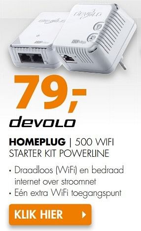 Aanbiedingen Devolo homeplug 500 wifi starter kit powerline - Devolo - Geldig van 20/03/2017 tot 26/03/2017 bij Expert