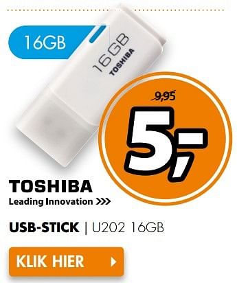 Aanbiedingen Toshiba usb-stick u202 16gb - Toshiba - Geldig van 20/03/2017 tot 26/03/2017 bij Expert