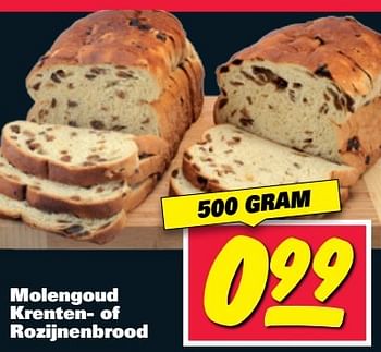 Aanbiedingen Molengoud krenten- of rozijnenbrood - Huismerk - Nettorama - Geldig van 20/03/2017 tot 26/03/2017 bij Nettorama