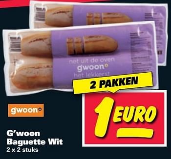 Aanbiedingen G`woon baguette wit - Gâ€™woon - Geldig van 20/03/2017 tot 26/03/2017 bij Nettorama