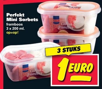 Aanbiedingen Perfekt mini sorbets framboos - Perfekt - Geldig van 20/03/2017 tot 26/03/2017 bij Nettorama
