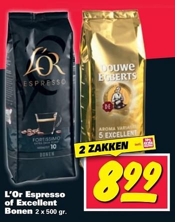Aanbiedingen L`or espresso of excellent bonen - Douwe Egberts - Geldig van 20/03/2017 tot 26/03/2017 bij Nettorama