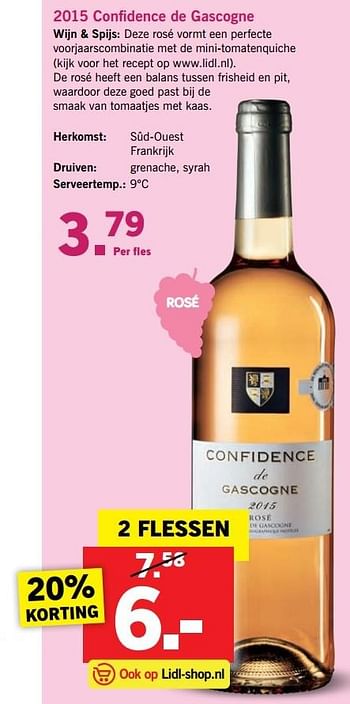 Aanbiedingen 2015 confidence de gascogne - Witte wijnen - Geldig van 20/03/2017 tot 26/03/2017 bij Lidl