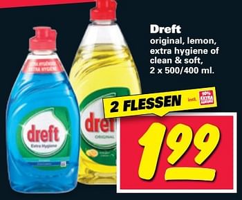 Aanbiedingen Dreft original lemon extra hygiene of clean + soft - Dreft - Geldig van 20/03/2017 tot 26/03/2017 bij Nettorama