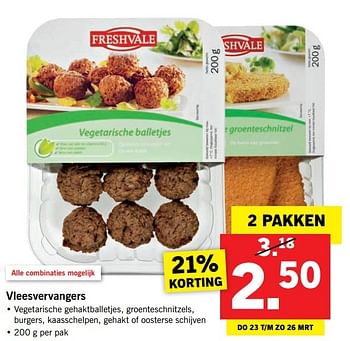 Aanbiedingen Vleesvervangers - Freshvale - Geldig van 20/03/2017 tot 26/03/2017 bij Lidl