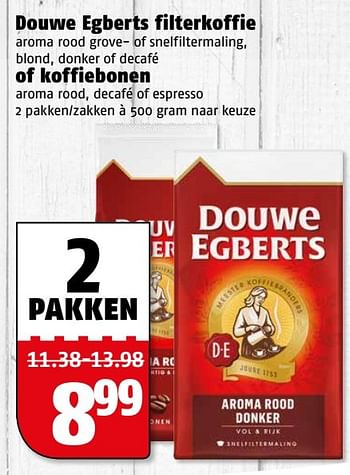 Aanbiedingen Douwe egberts filterkoffie of koffiebonen - Douwe Egberts - Geldig van 20/03/2017 tot 26/03/2017 bij Poiesz