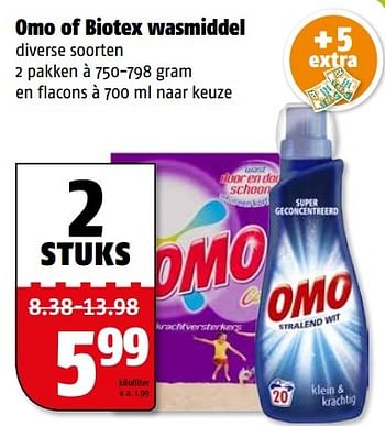Aanbiedingen Omo of biotex wasmiddel - Omo - Geldig van 20/03/2017 tot 26/03/2017 bij Poiesz